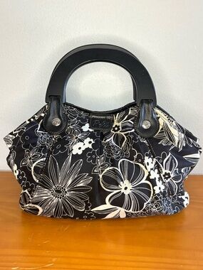 Relic Black and White Floral Satchel with Black Handles